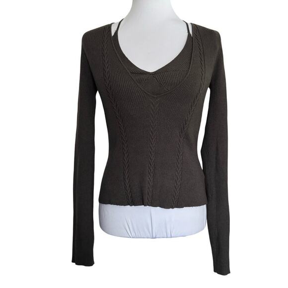 Favorite Daughter Sweater Knit Vneck Attached Bra‎ Halter Charcoal Gray Medium - Picture 1 of 11